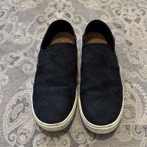 Olukai Black and White Slip-On Loafers, size 10